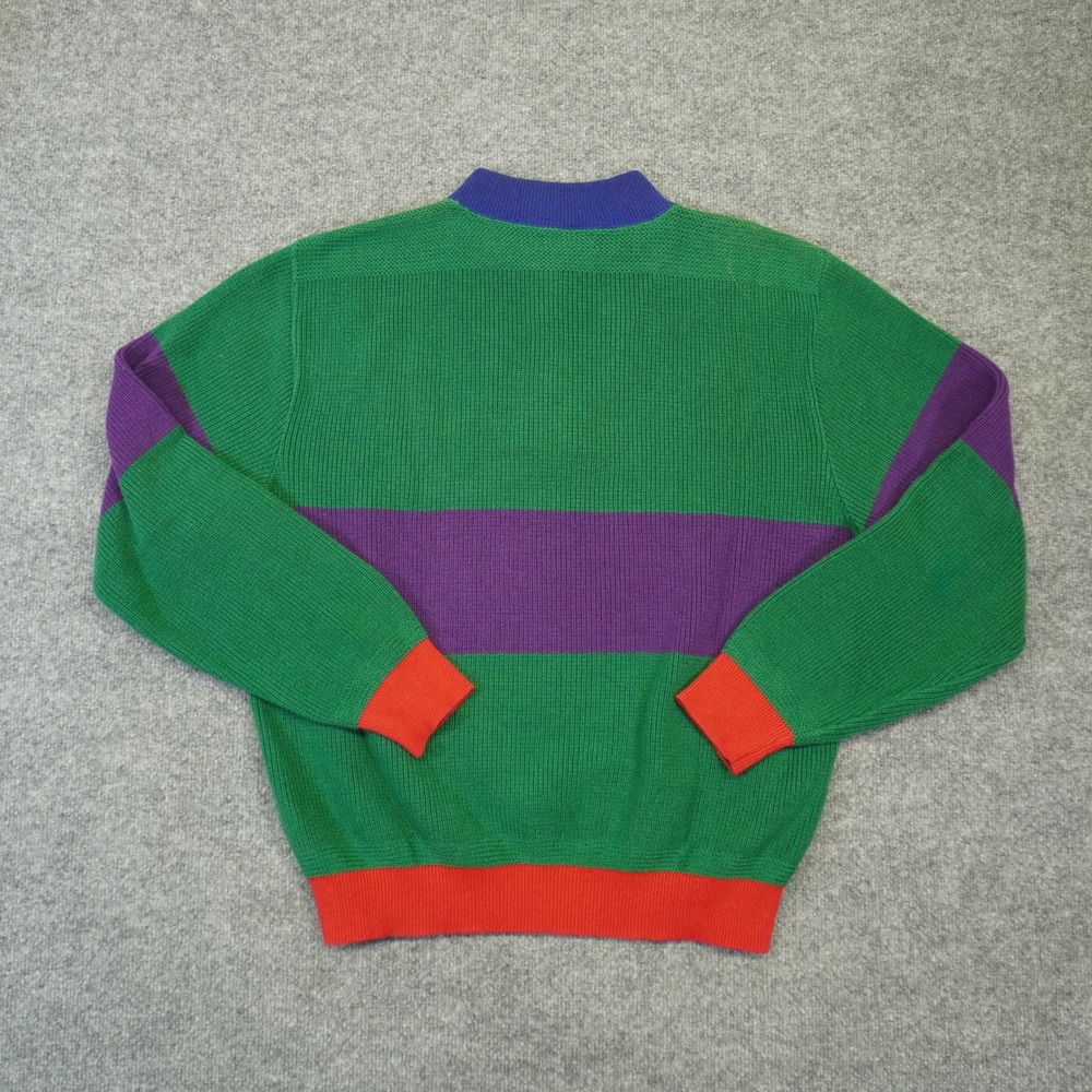 Vintage 90s Lands End Sweater Mens L Green Colorblock Ribbed Cotton Henley USA - Picture 3 of 7